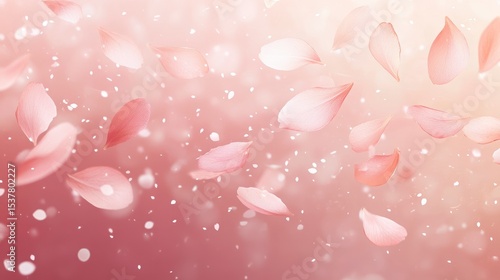 Soft pink petals falling on a blurred background.