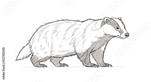 Badger drawing side profile grayscale illustration