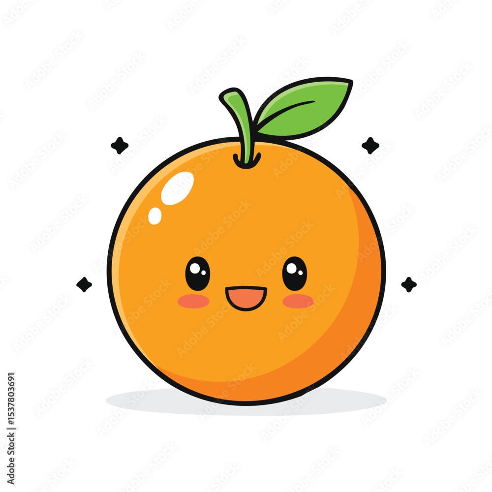 Obraz premium Cute Orange Vector with Bold Black Outline and Happy Expression in Minimal Flat Illustration Style