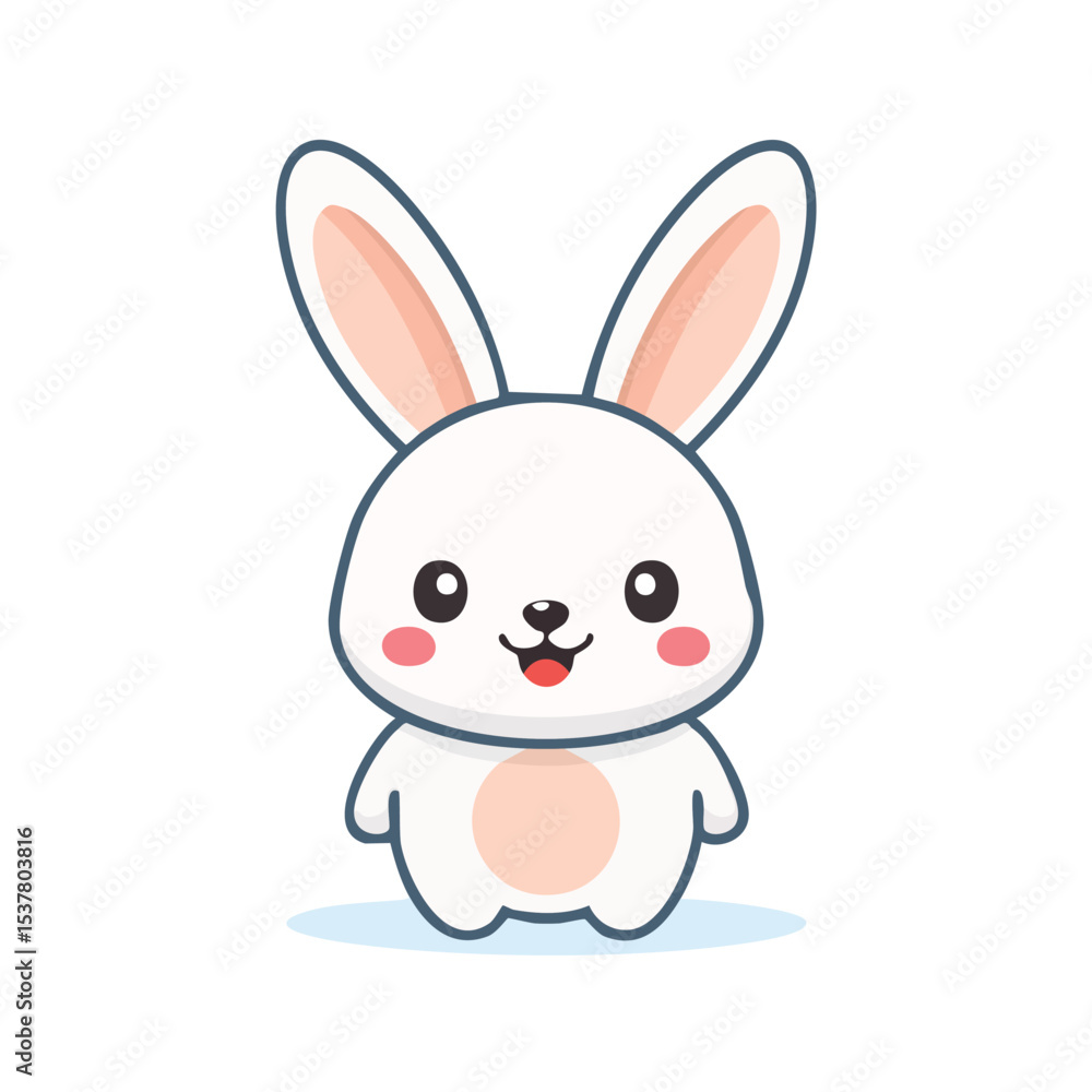 Cute Rabbit Vector with Bold Black Outline and Happy Face in Minimal Flat Illustration Style Cute Rabbit Vector with Bold Black Outline and Happy Face in Minimal Flat Illustration Style