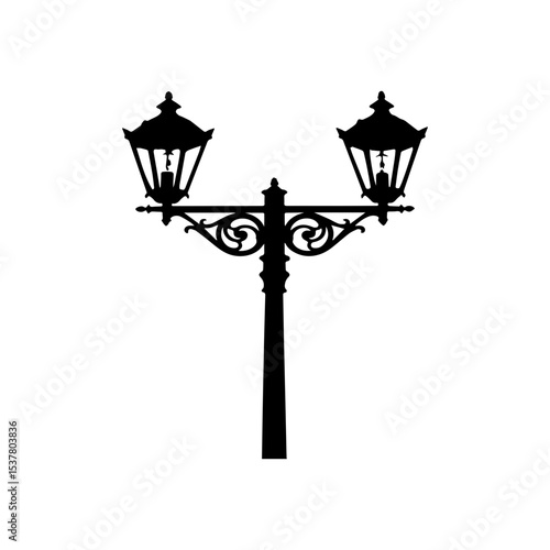 Minimalist Black Street Lamp Silhouette on White Background

