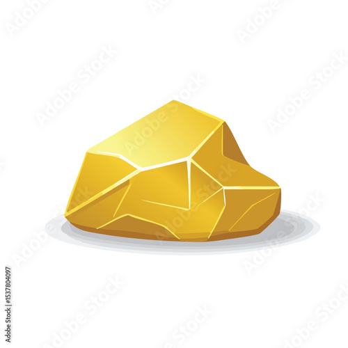 Vector Illustration of Raw Gold Nugget with Irregular Shape and Shiny Natural Texture

