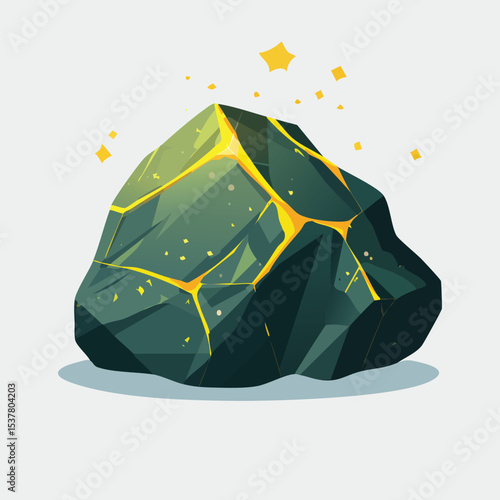 Vector Illustration of Raw Uranium Ore Rock with Greenish Black Colors in Rough Natural Form


