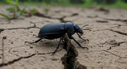 Wallpaper Mural A dark beetle crawls across cracked earth Torontodigital.ca