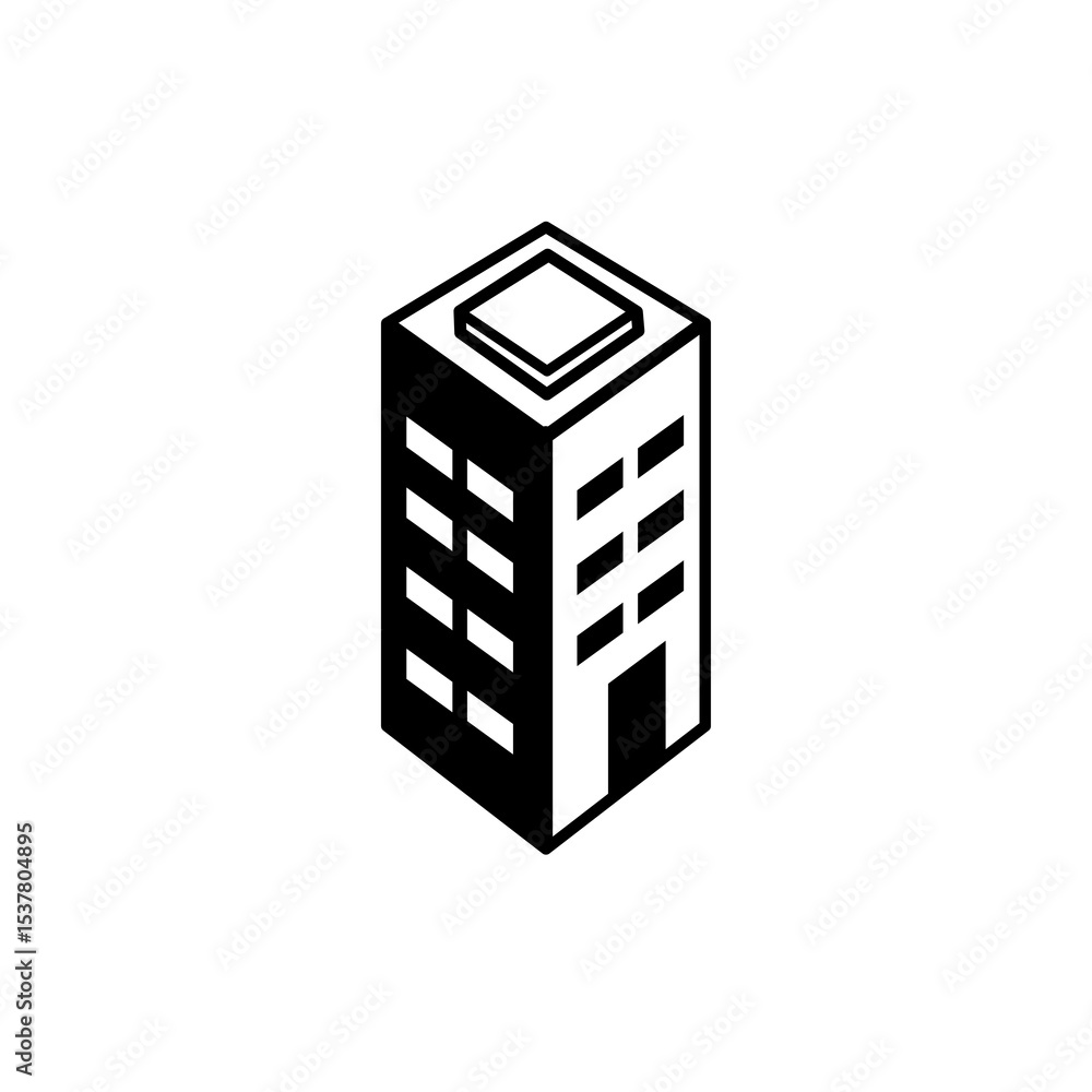 Fototapeta premium Office tower icon, sign and symbol icon. Flat vector line art with white background. Isometric illustration for icon interface, banner, layout, social media post, flyer and mobile apps.