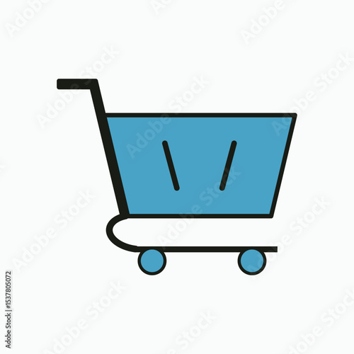 Modern vector graphic of an empty shopping trolley with a sleek handle and two wheels, representing consumer buying or cart functionality in apps