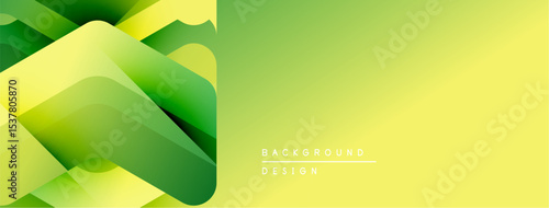 Abstract geometric shapes overlap, creating vibrant green, yellow gradients. Minimalist design suits modern backgrounds, headers, banners.