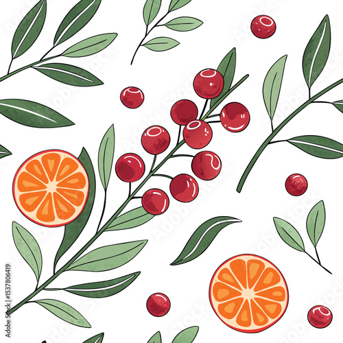 Christmas Cranberry and Orange Decorative Seamless Tile