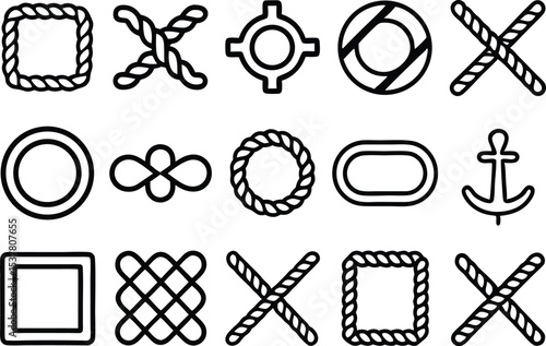 Collection of nautical rope outline icons isolated on transparent background