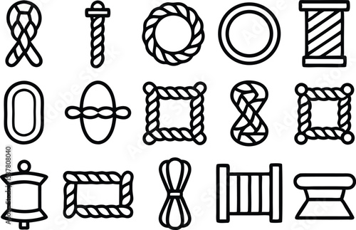 Nautical rope outline icon set isolated on transparent background