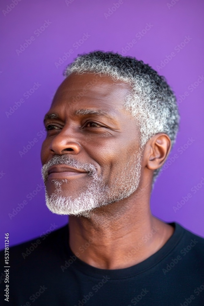 Obraz premium A midlife man with charm and elegance. A professional studio photography session of a stunning man. An expressive and modern man in a studio setting. A handsome man in his 40s with a radiant sm.