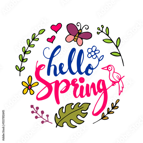 Spring doodle set. Cute set of spring cliparts, hand drawn sketch vector illustration