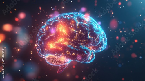 Glowing Human Brain with Neural Network Connections and Bokeh Lights Background