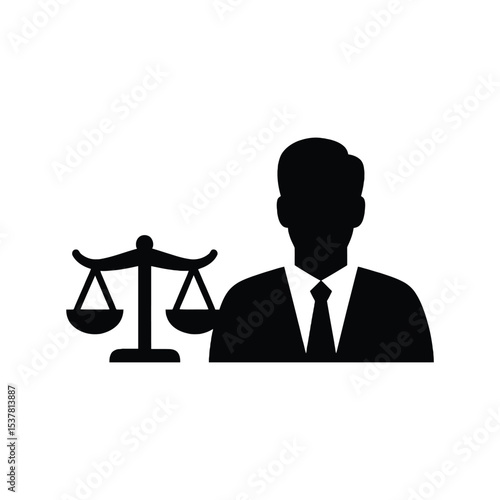 Justice Scales with Lawyer Silhouette: Legal System and Attorney Services