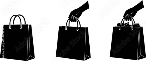 Black shopping bag vector illustration for retail sale purchase marketing and commerce design template 100 editable stock vector illustration