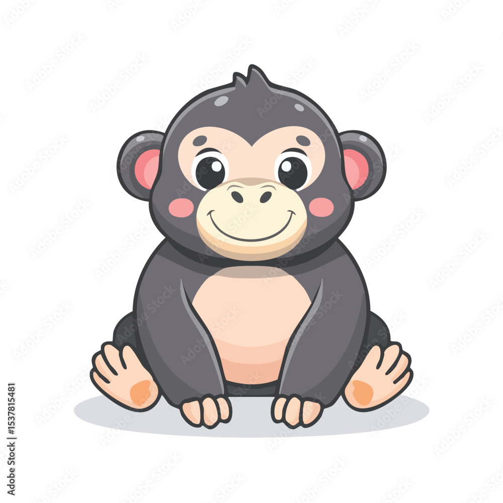 Naklejka premium Minimal Flat Vector of Cute Gorilla with Bold Black Outline and Happy Expression No Gradient