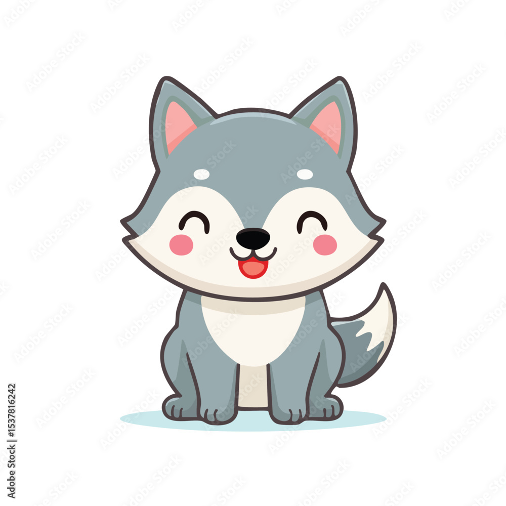 Minimal Flat Vector of Cute Wolf with Bold Black Outline and Happy Expression No Gradients Minimal Flat Vector of Cute Wolf with Bold Black Outline and Happy Expression No Gradients