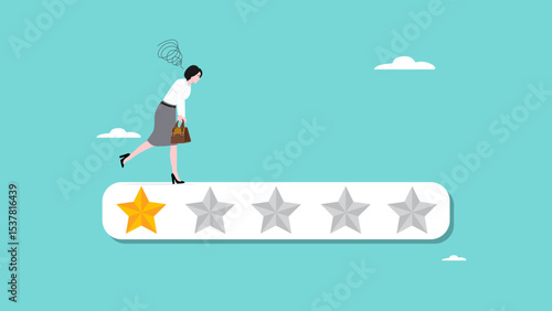 bad feedback or poor employee performance, lethargic businesswoman or employees because they get a one-star rating concept vector illustration