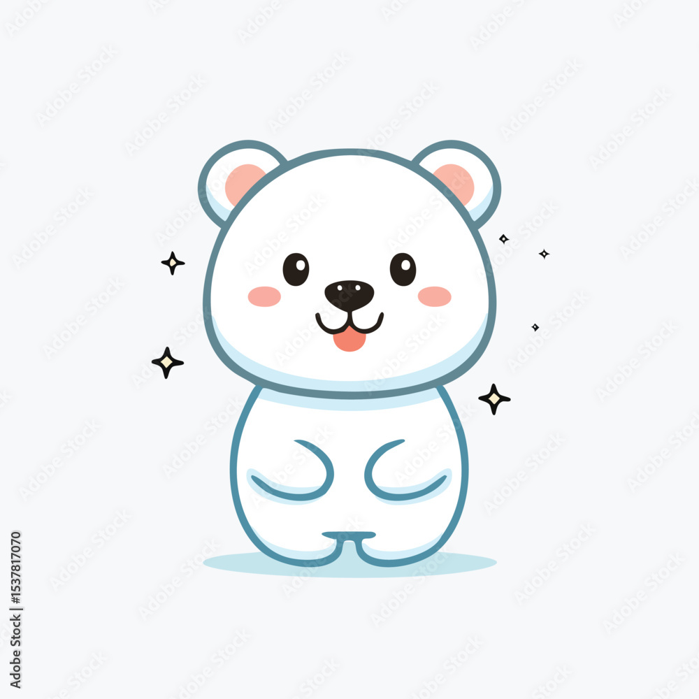 Fototapeta premium Minimal Flat Vector of a Cute Polar Bear with Bold Black Outline and Happy Expression
