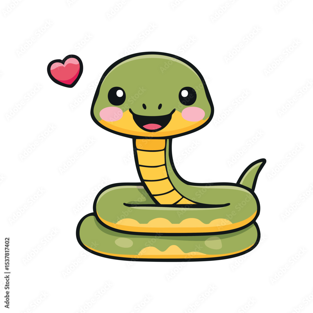Fototapeta premium Minimal Flat Vector of a Cute Snake with Bold Black Outline, Happy Expression, No Gradients