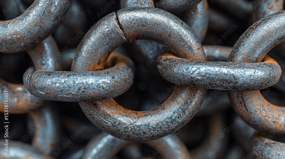 Interlocked, rusted metal chain links close-up view Interlocked, rusted metal chain links close-up view