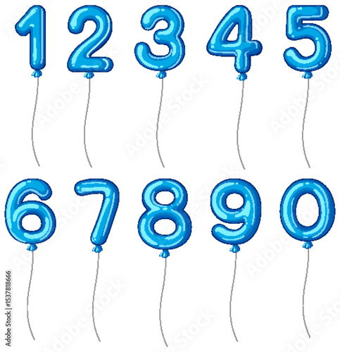 Blue Balloon Numbers Vector Illustration