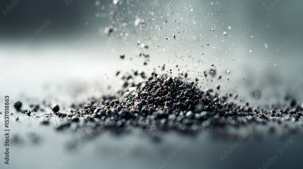 Dark granular material exploding, particles in mid-air, creating a dramatic texture. Dark granular material exploding, particles in mid-air, creating a dramatic texture.