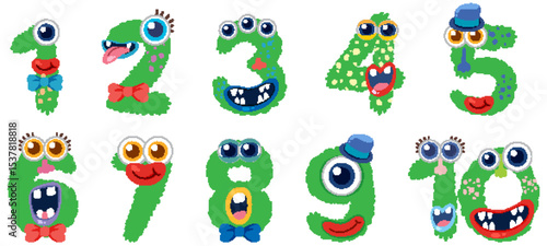 Playful Monster Numbers Vector Illustration