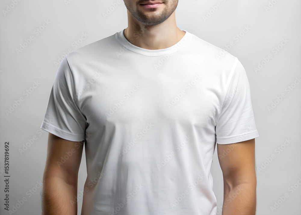 Fototapeta premium Simple White T-Shirt on a Man A Clean and Minimalist Clothing Design