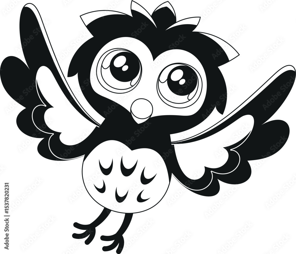Fototapeta premium Cute owl black-and-white flying bird