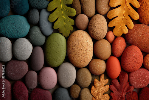 Nature Stones Rocks Leaves Autumn Fall Texture Background Pattern Abstract Organic Colorful Vibrant Closeup Detail