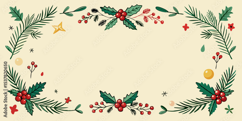 Christmas floral border design with berries and pine Christmas floral border design with berries and pine