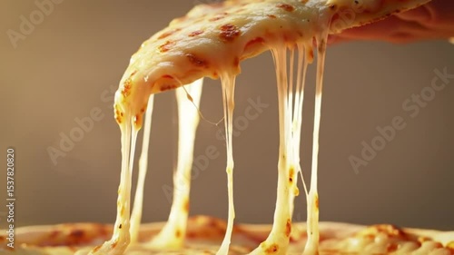 Seamless Loop Animation of Pizza Slice Lift with Stretching Cheese Pull