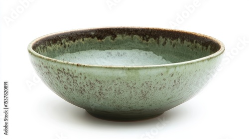 Wallpaper Mural Empty ceramic bowl with green and brown glaze on white background. Torontodigital.ca