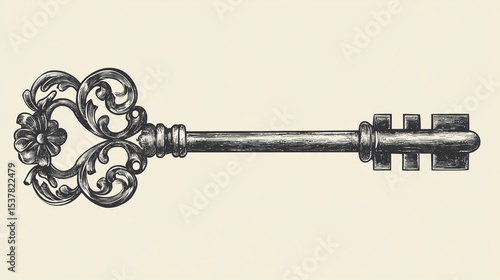 Ornate antique key illustration