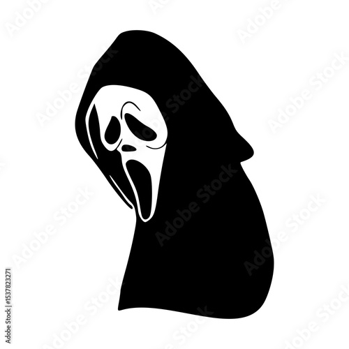 spooky hooded figure with ghost mask