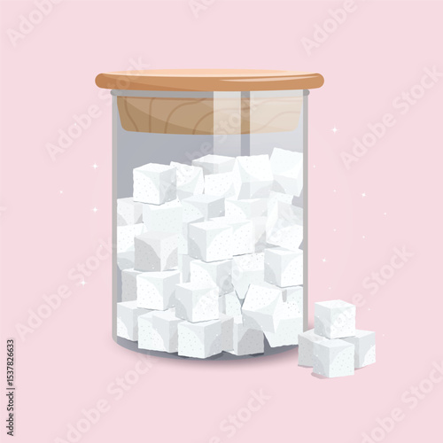 White sugar cubes in the jar design illustration