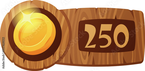 Coin reward wooden button vector illustration