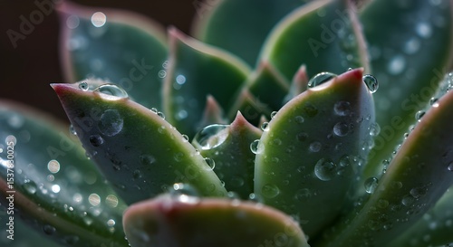 Wallpaper Mural Close-up of a succulent plant with water droplets on its leaves, macro photography, natural texture, fresh and vibrant green tones, botanical detail, focus on leaf surface and moisture, indoor plant  Torontodigital.ca