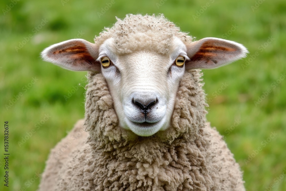 New Zealand Sheep Grazing in Lush Green Meadow on Farming Land New Zealand Sheep Grazing in Lush Green Meadow on Farming Land