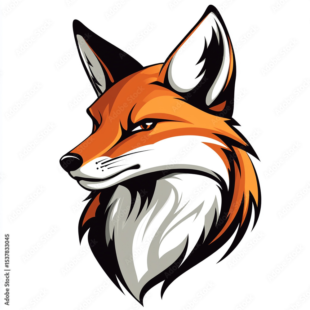 Obraz premium A captivating cartoon illustration of a red fox with a bushy tail and white chest, depicted in a sitting pose, against a clean white background.