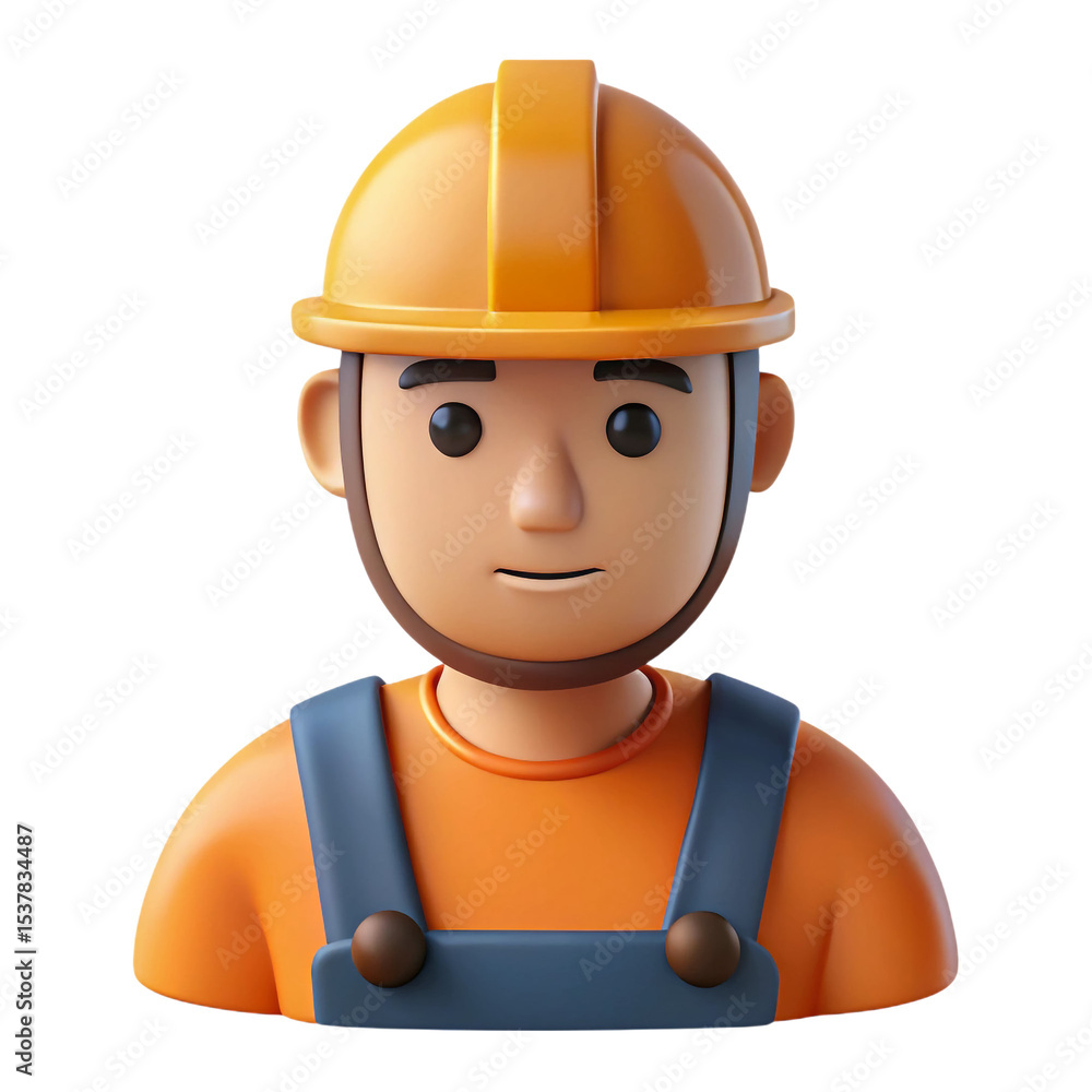 Friendly 3D Cartoon Construction Worker Avatar wearing a hardhat and overalls perfect for website design and app development, transparent background Friendly 3D Cartoon Construction Worker Avatar wearing a hardhat and overalls perfect for website design and app development, transparent background