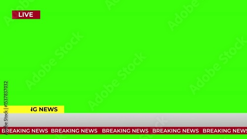 Breaking News - Lower third live Breaking news background green screen and seamless looping ticker with blank text boxes.