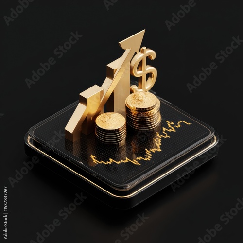 Gold financial growth on a black display