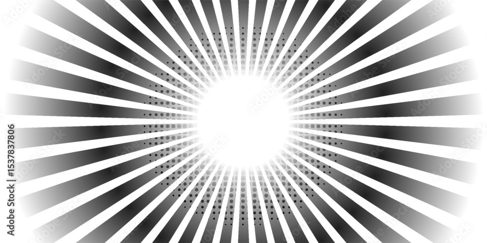 Fototapeta premium Abstract Radial Burst Monochrome Graphic Design. Retro grayscale sun rays background with dirty burnt effect. modern