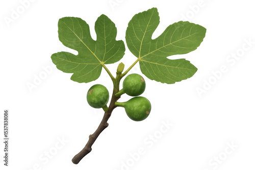 Wallpaper Mural Close-up fig branch bearing unripe green figs, verdant leaves clustered, transparent background allowing seamless graphic design integration Torontodigital.ca