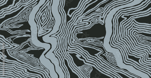 Hand drawn brush lines abstract wood veneer texture pattern in black and gray, Japanese and ethnic wood carving, engraving organic tribal graphic for textile, carpet, decoration