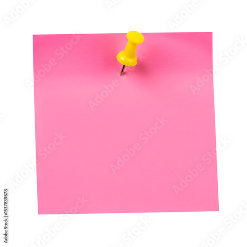 Pink Sticky Note with yellow Pushpin Isolated on Transparent Background. Pink sticky post it note with yellow pushpin. isolated on white or transparent background. PNG