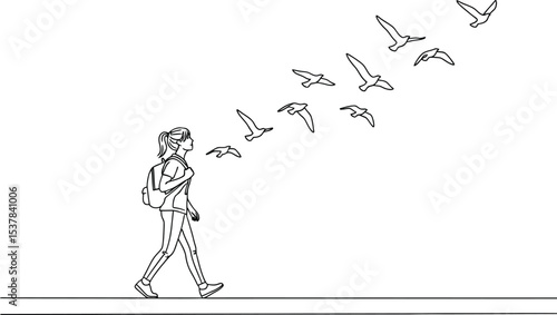 World Refugee Day Vector Art – Minimal Line Art of Refugee Walking, Symbol of Freedom and Journey