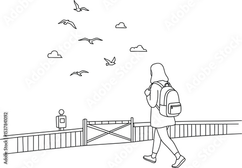 World Refugee Day Vector Art – Minimal Line Art of Refugee Walking, Symbol of Freedom and Journey